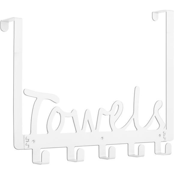 Bath Over The Door Towel Rack 5 Hooks Towel Holder Wall Hooks for Robe, Towels - Picture 1 of 6